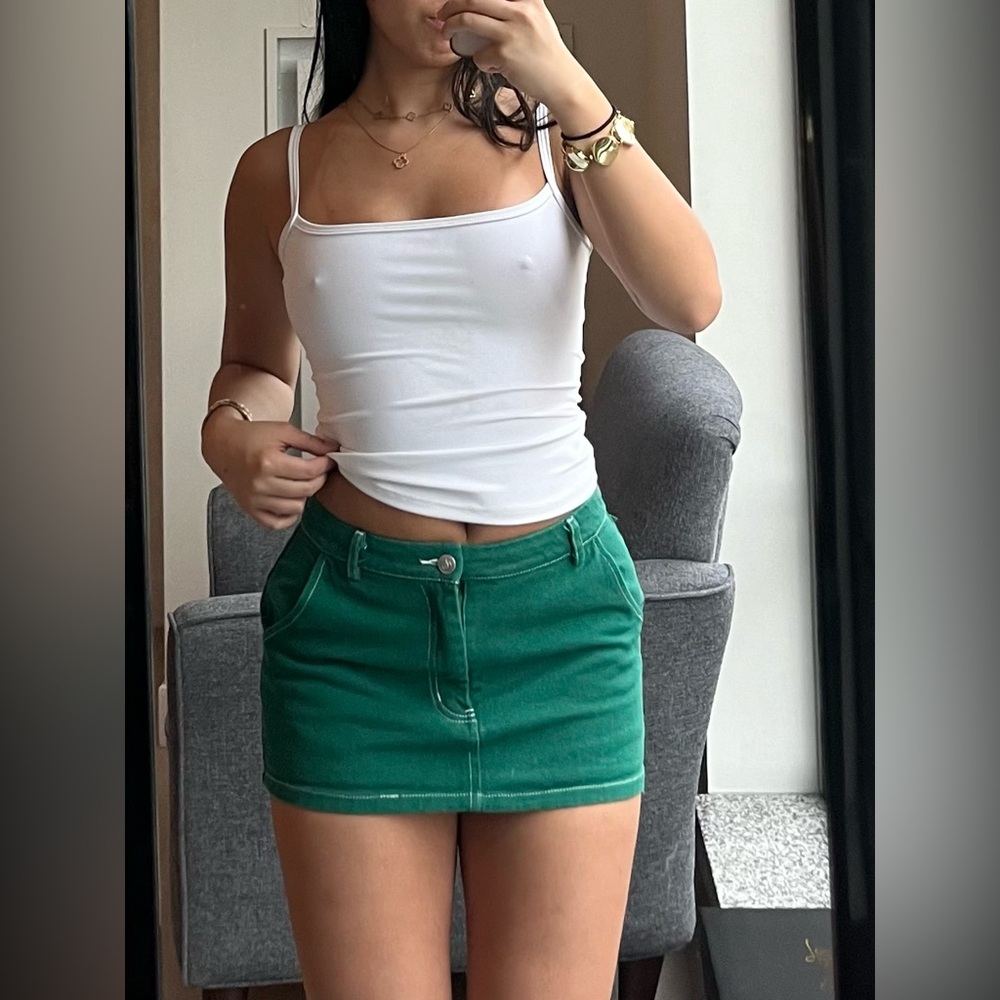Peppermayo Green Denim Mini Skirt